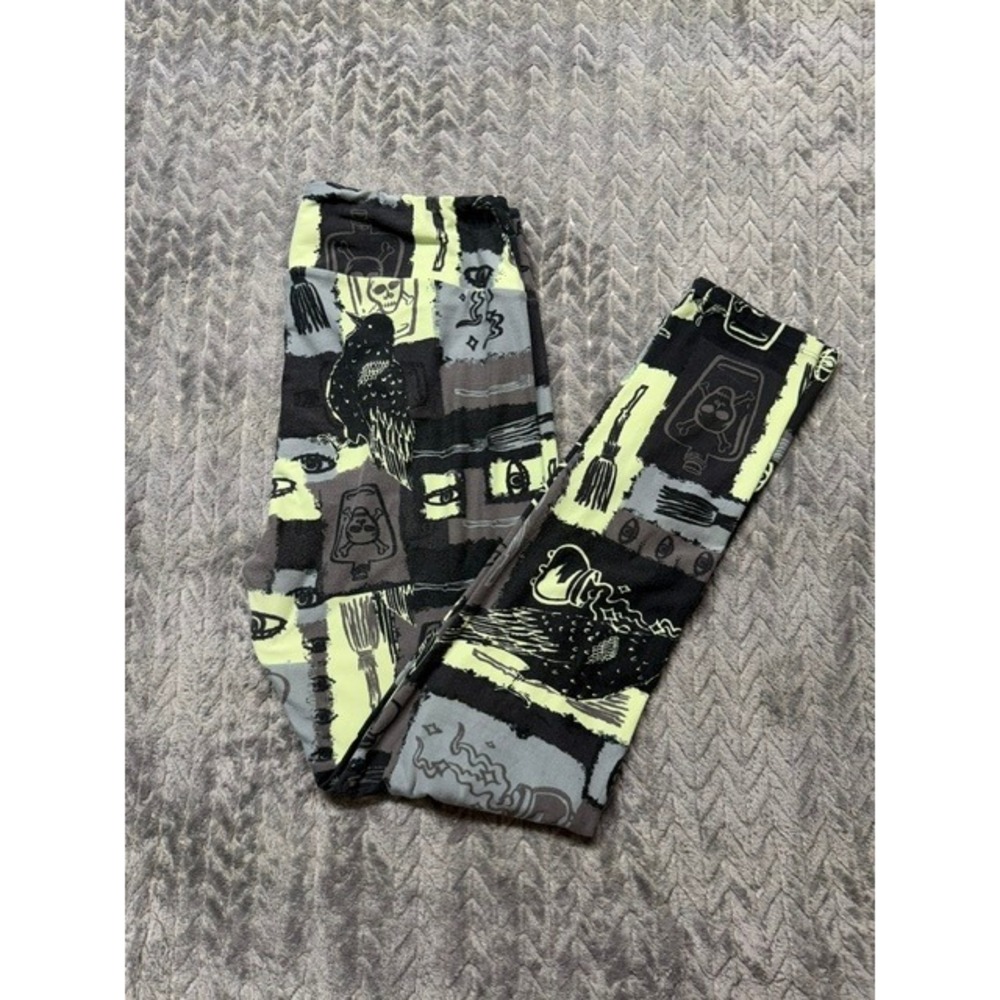 LuLaRoe Halloween Leggings OS Raven Skull Potion Green Black Spooky Goth 0676